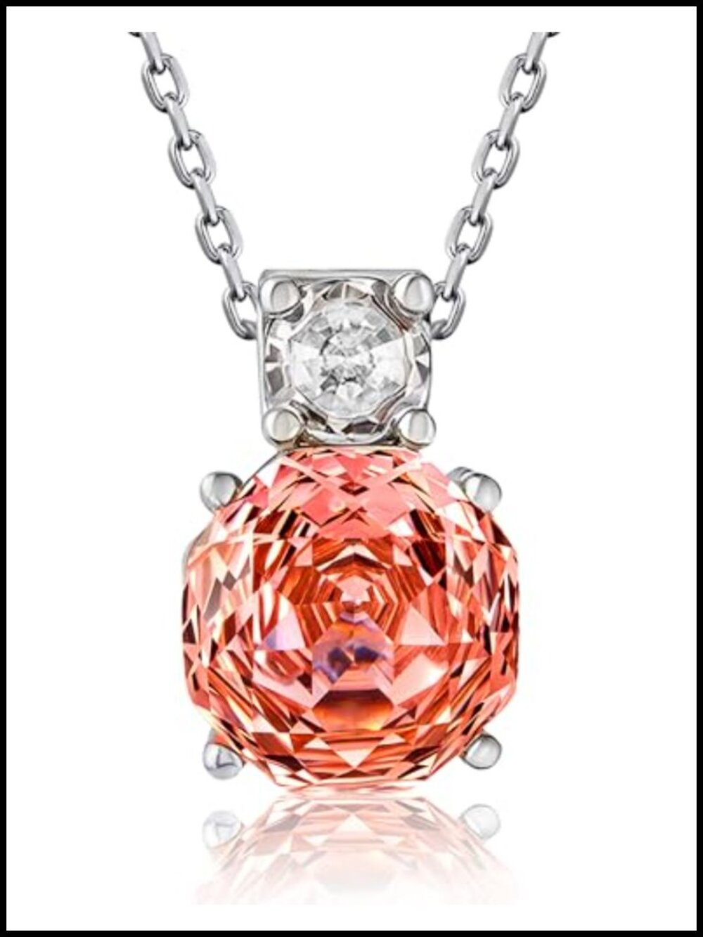 18K White Gold Plated Created Ruby Pendant Necklace with Adjustable 18" Chain